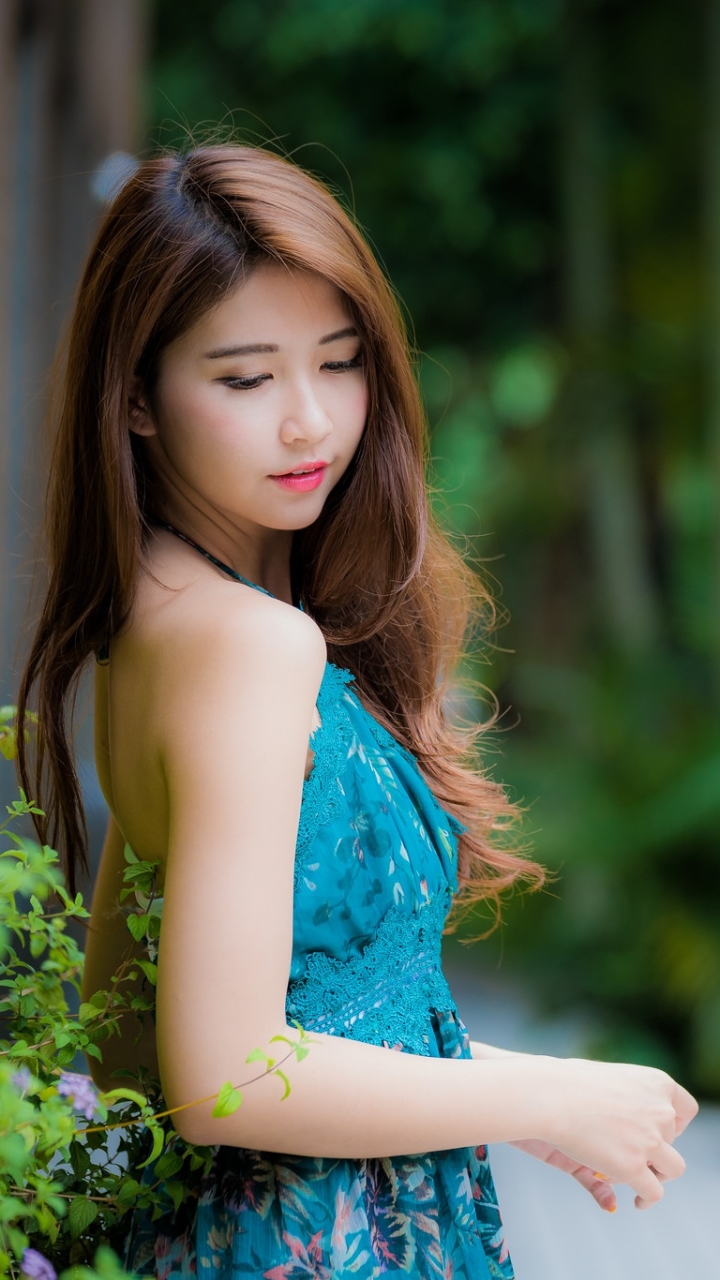 Download Blue Dress Depth Of Field Lipstick Brunette Model Woman Asian ...