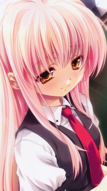bag tie yellow eyes pink hair smile long hair Anime Original Phone Wallpaper