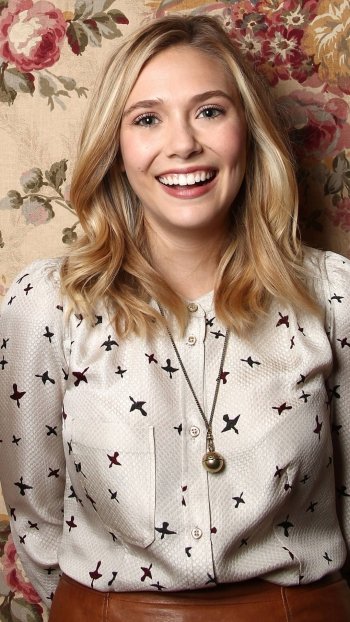 green eyes blonde smile American actress Celebrity Elizabeth Olsen Phone Wallpaper
