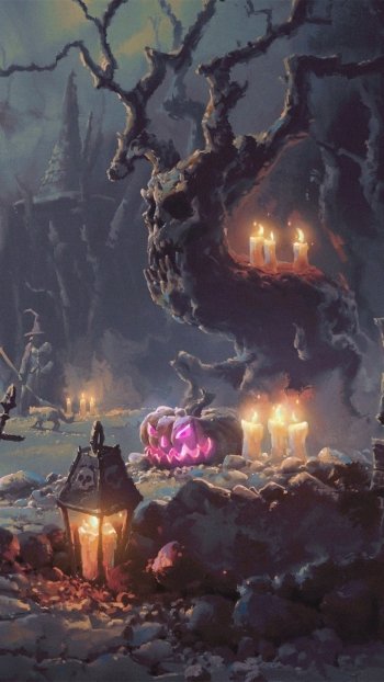 jack-o'-lantern lantern pumpkin house night moon bird raven grave holiday halloween Phone Wallpaper