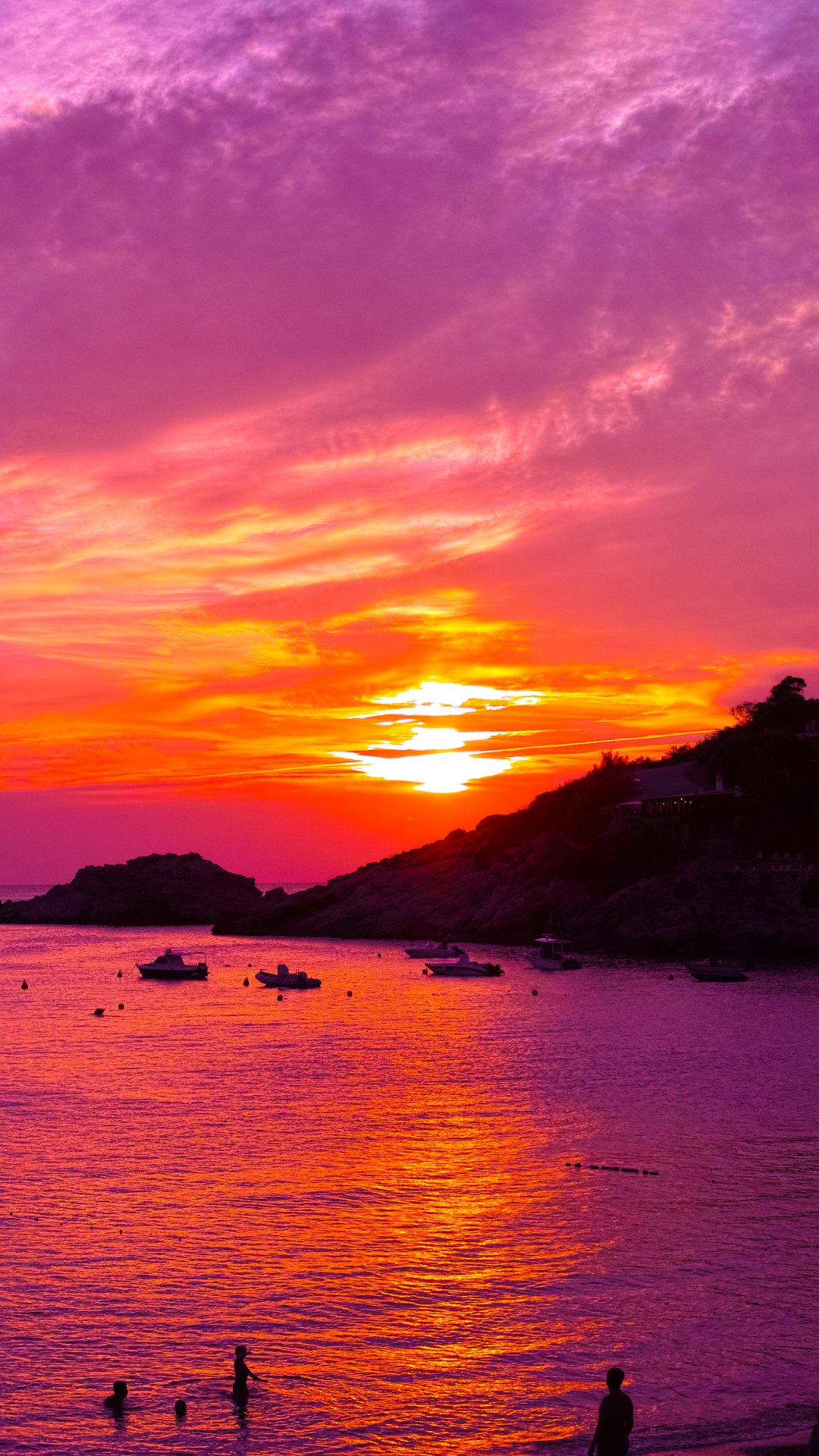 Download Spain Ibiza Orange (Color) Purple Sky Boat Ocean Photography Phone Wallpaper