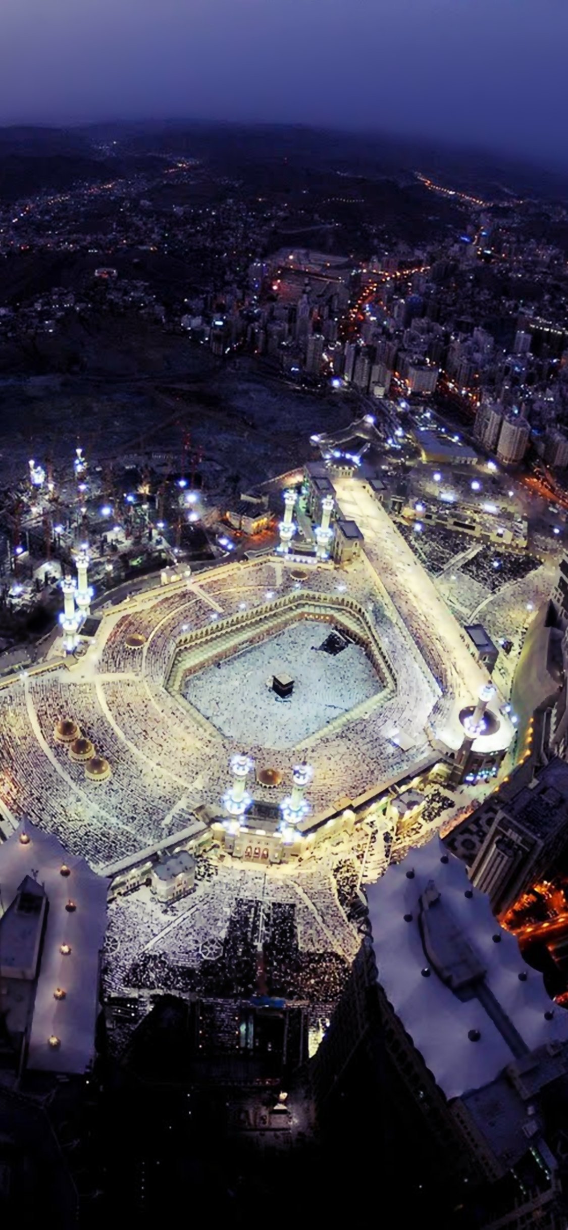 Download Saudi Arabia Mosque Mecca Kaaba Building City Islam Light Religion Religious Masjid Al-Haram (Mecca) Phone Wallpaper
