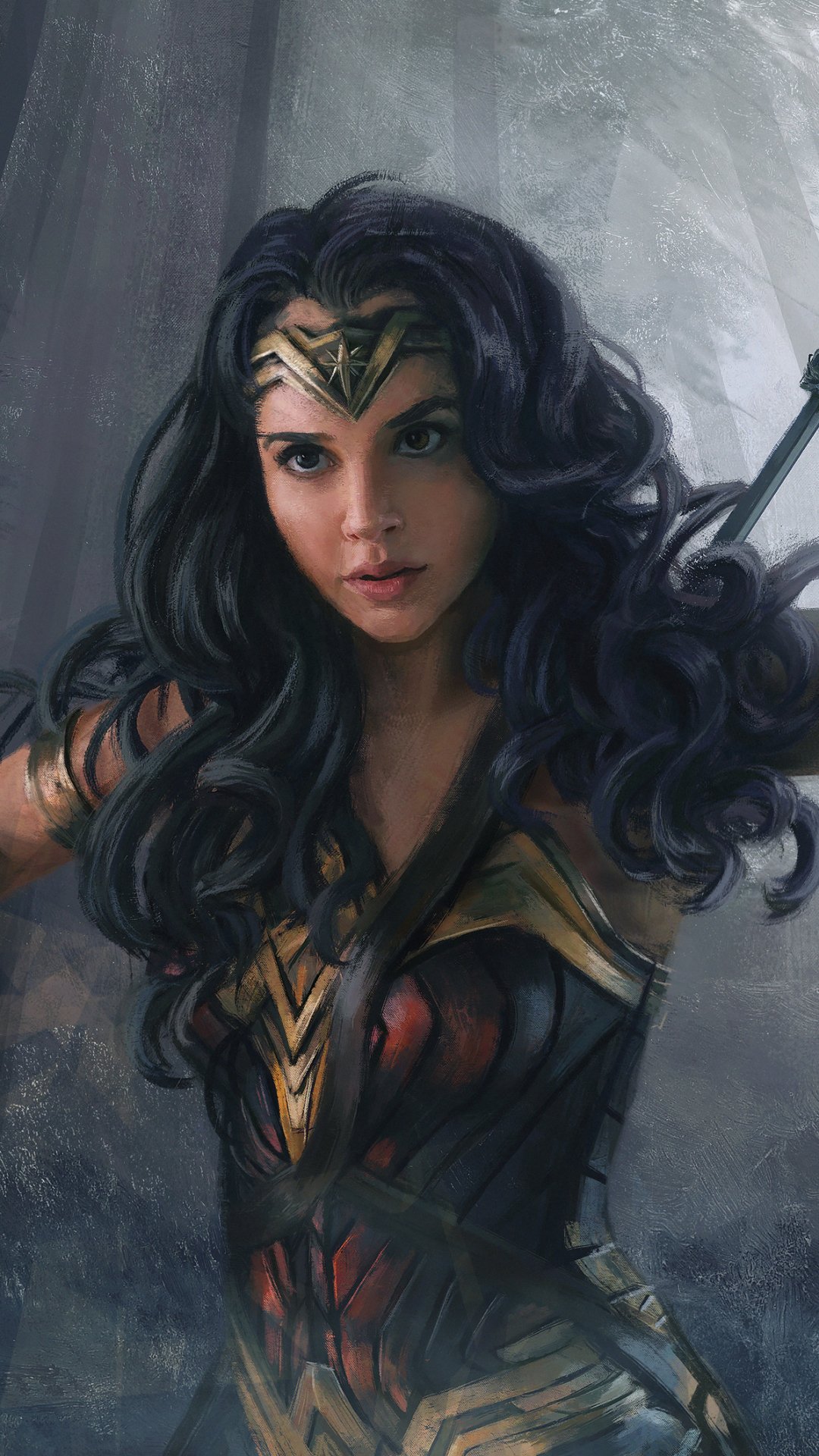 Download Black Hair Woman Warrior Shield Gal Gadot Movie Wonder Woman Phone Wallpaper