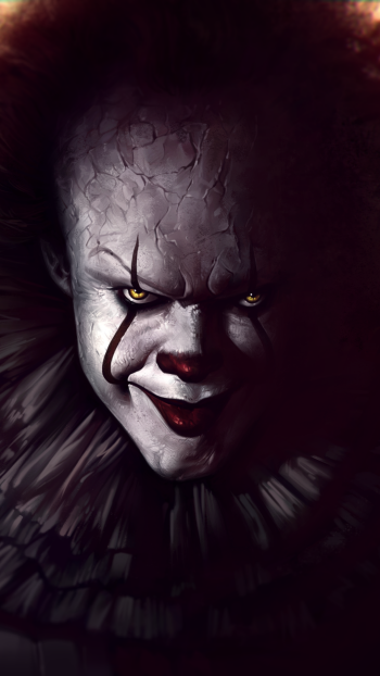 Phone wallpaper featuring Pennywise from the 2017 movie It, designed to display vividly on both iPhones and Android phones.