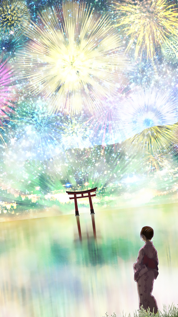 Anime Fireworks Phone Wallpaper by Kupe