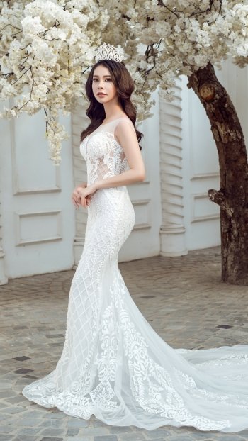 brown eyes model crown brunette wedding dress white dress woman bride Phone Wallpaper