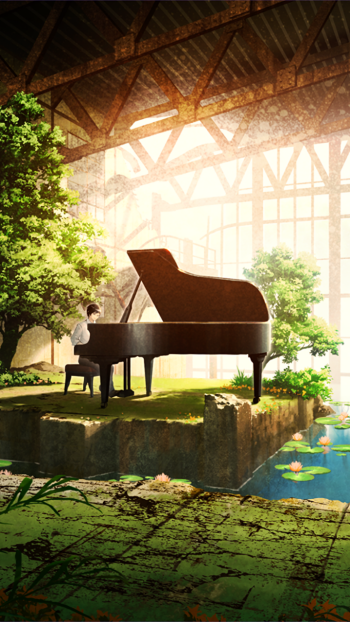 water room piano Anime Original anime room Phone Wallpaper