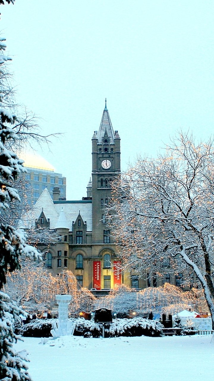 Download Snow Winter Town Religious Church Phone Wallpaper