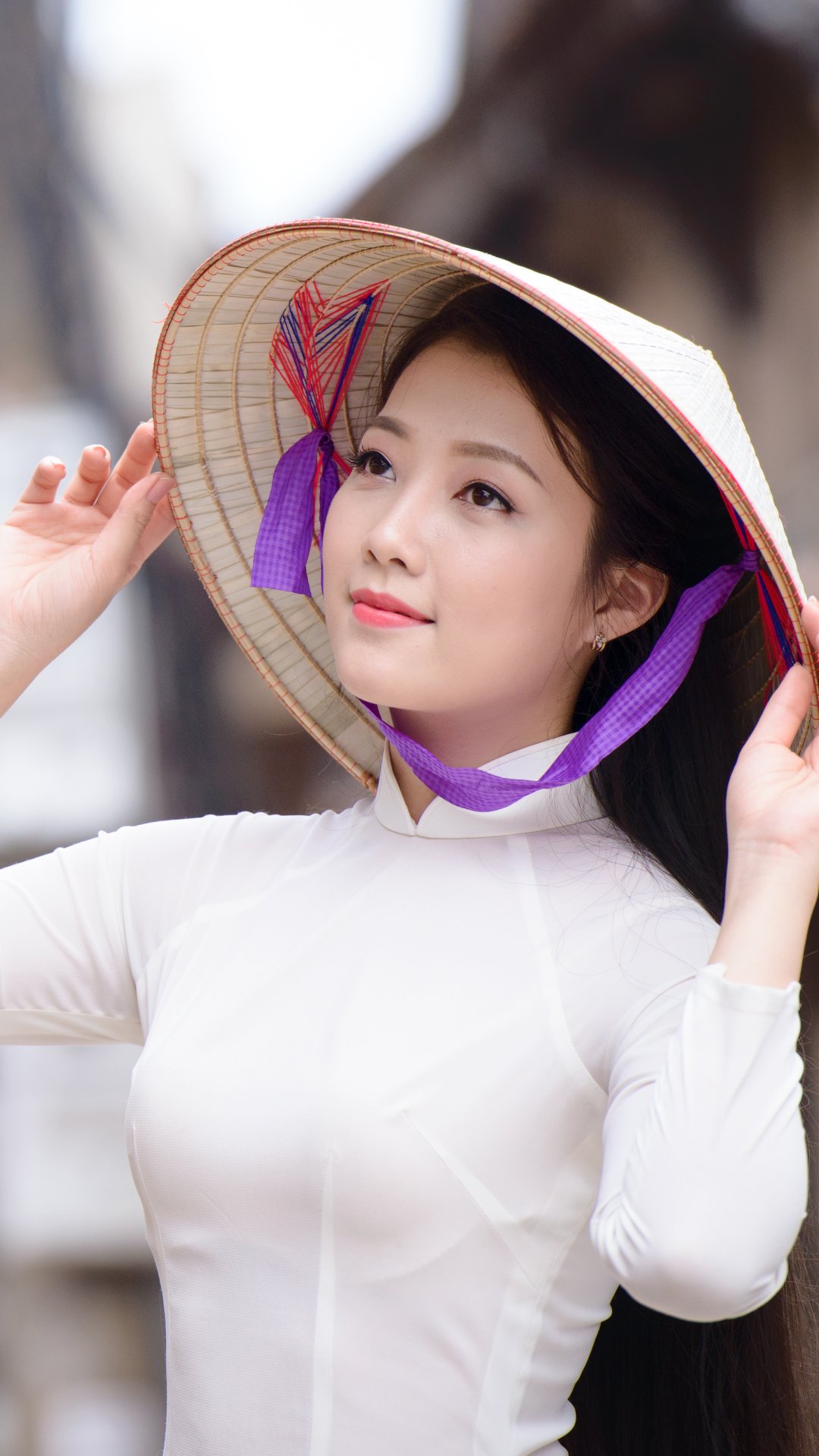 Download Vietnamese Ao Dai Asian Conical Hat Woman Asian Phone Wallpaper