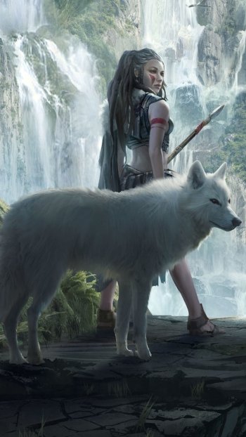 wolf fantasy woman warrior Phone Wallpaper