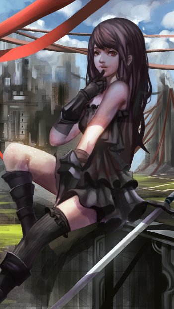 red eyes sword woman warrior fantasy Phone Wallpaper