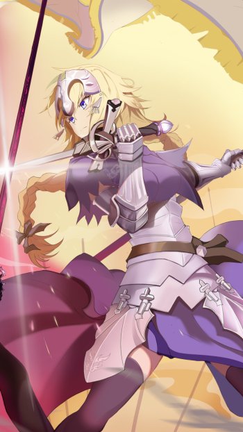 long hair blonde blue eyes weapon Jeanne d'Arc (Fate Series) Jeanne d'Arc Alter sword armor Anime Fate/Grand Order Phone Wallpaper