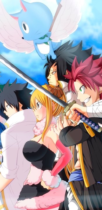 Gajeel Redfox Happy (Fairy Tail) Natsu Dragneel Lucy Heartfilia Anime Fairy Tail Phone Wallpaper