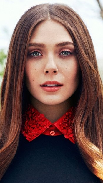 face green eyes brunette American actress Celebrity Elizabeth Olsen Phone Wallpaper