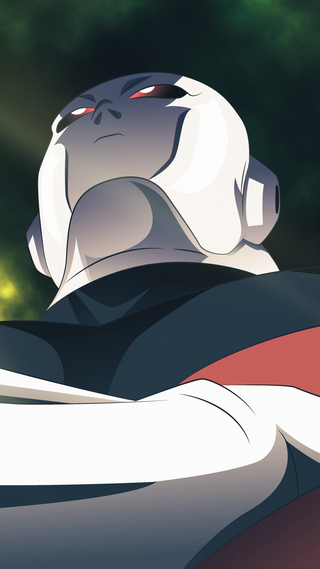 Phone wallpaper featuring an intense close-up of Jiren from Dragon Ball Super, designed for both iPhone and Android screens.