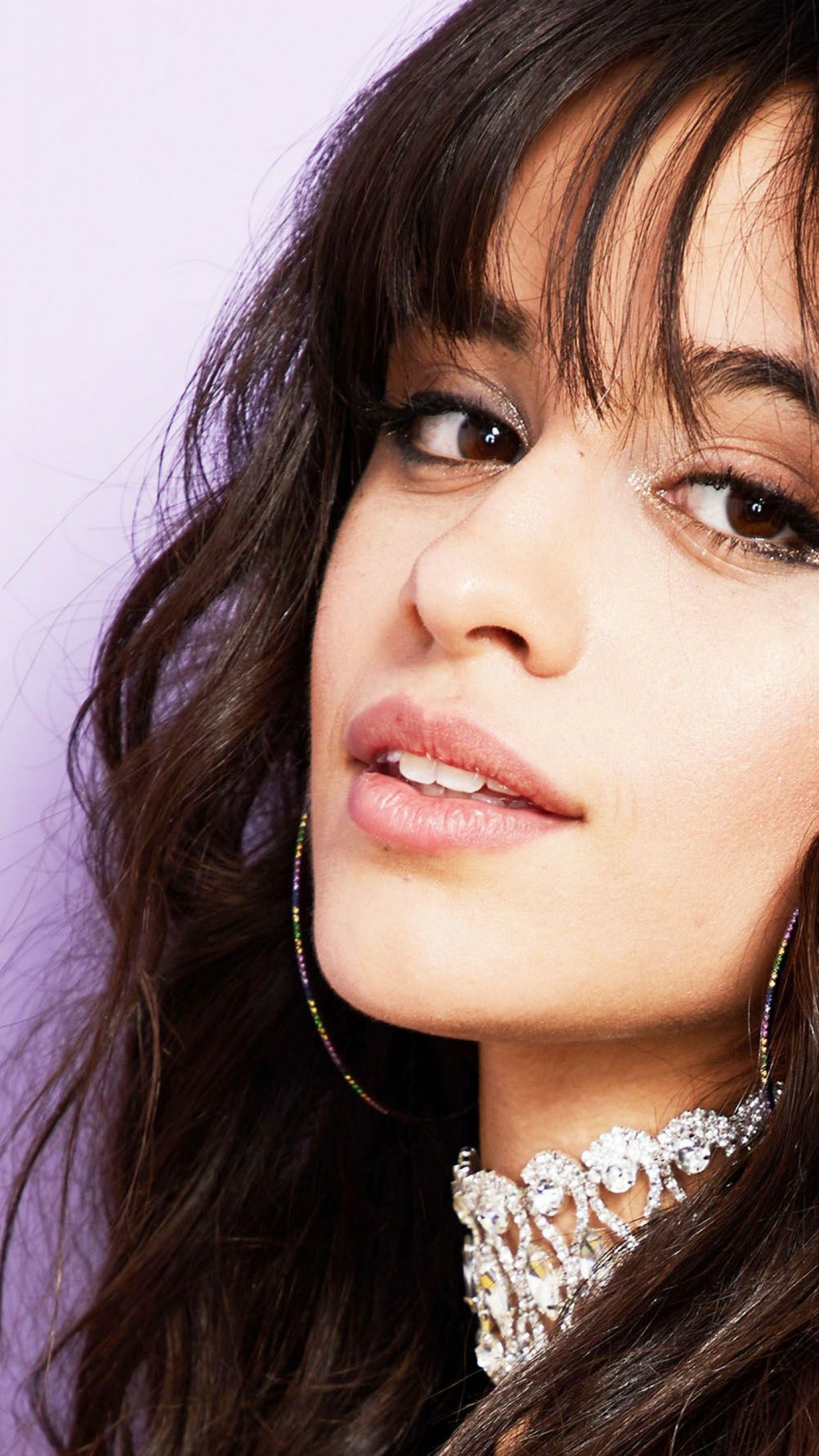 Download Earrings Close-up Face Brown Eyes Latina Black Hair Singer Music Camila Cabello Phone Wallpaper