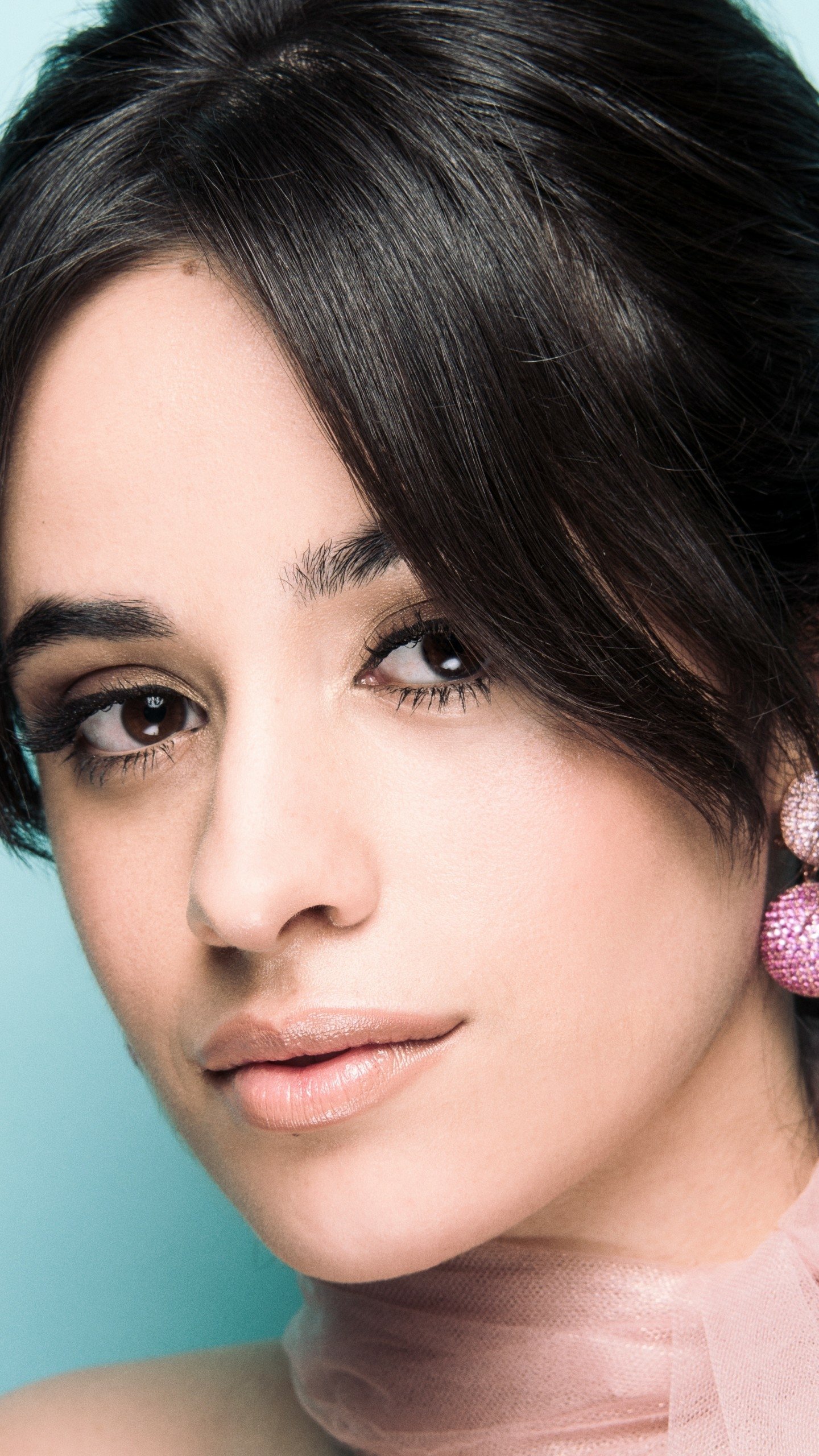Download Close-up Face Brunette Brown Eyes Latina Singer Music Camila Cabello Phone Wallpaper