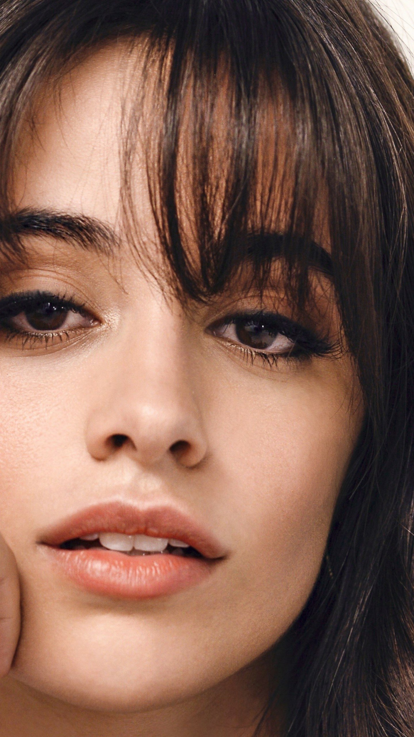 Download Close-up Face Long Hair Brunette Brown Eyes Latina Singer Music Camila Cabello Phone Wallpaper