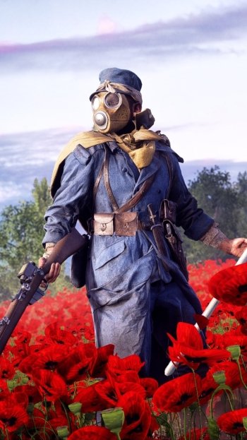 gas mask red flower poppy soldier video game Battlefield 1 Phone Wallpaper