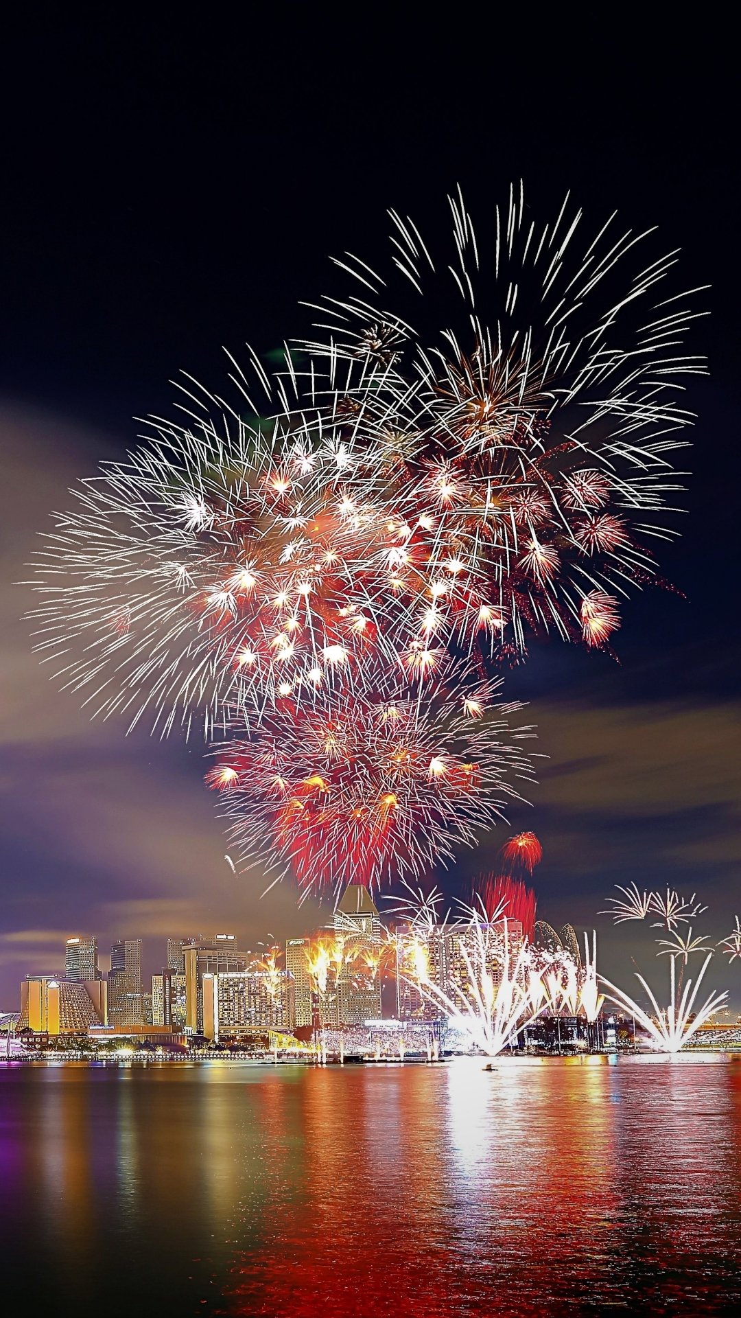 Download Colorful Singapore City Night Photography Fireworks Phone Wallpaper