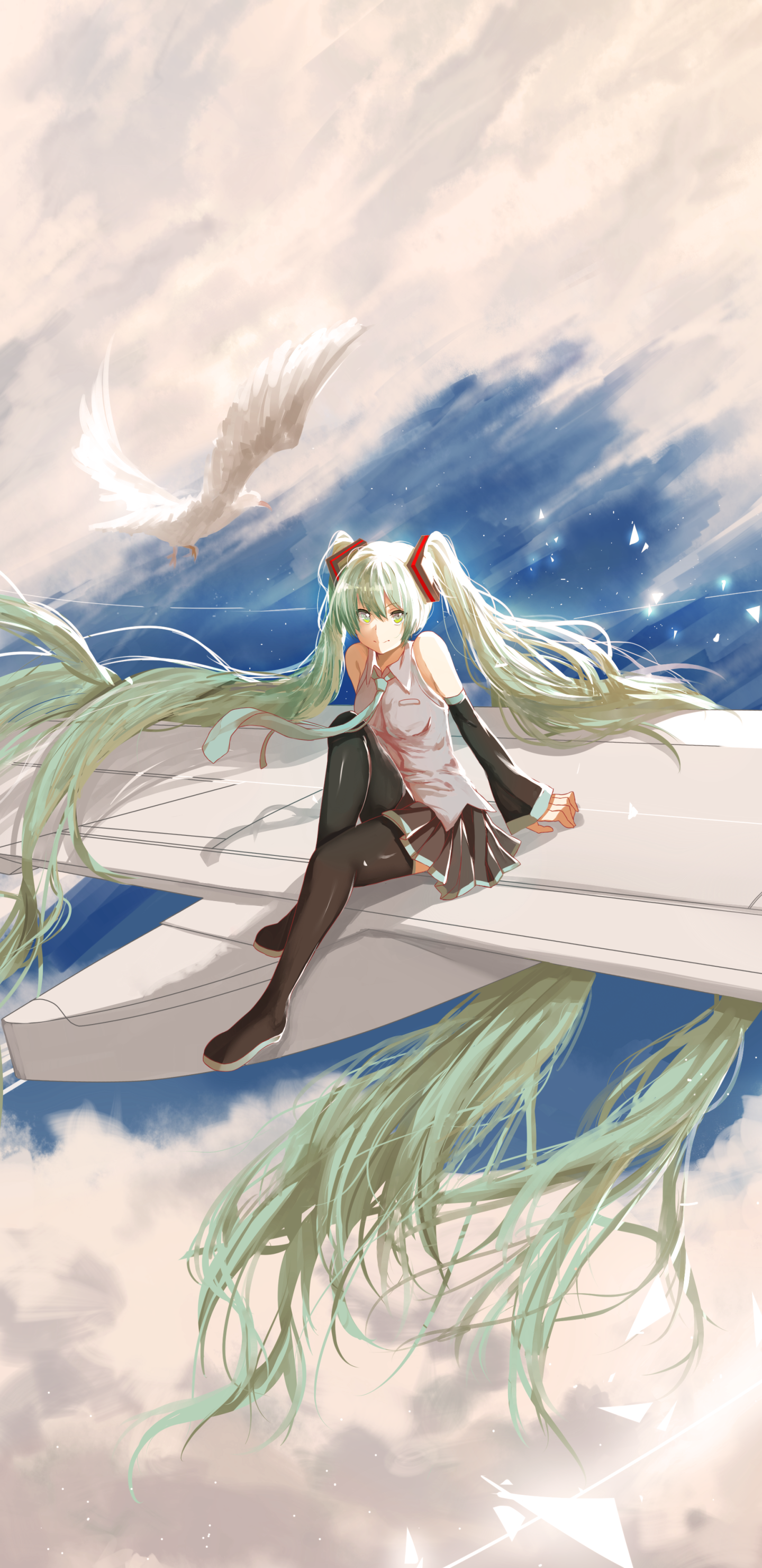 Download Sky Green Hair Twintails Long Hair Hatsune Miku Anime Vocaloid Sky Anime Phone Wallpaper