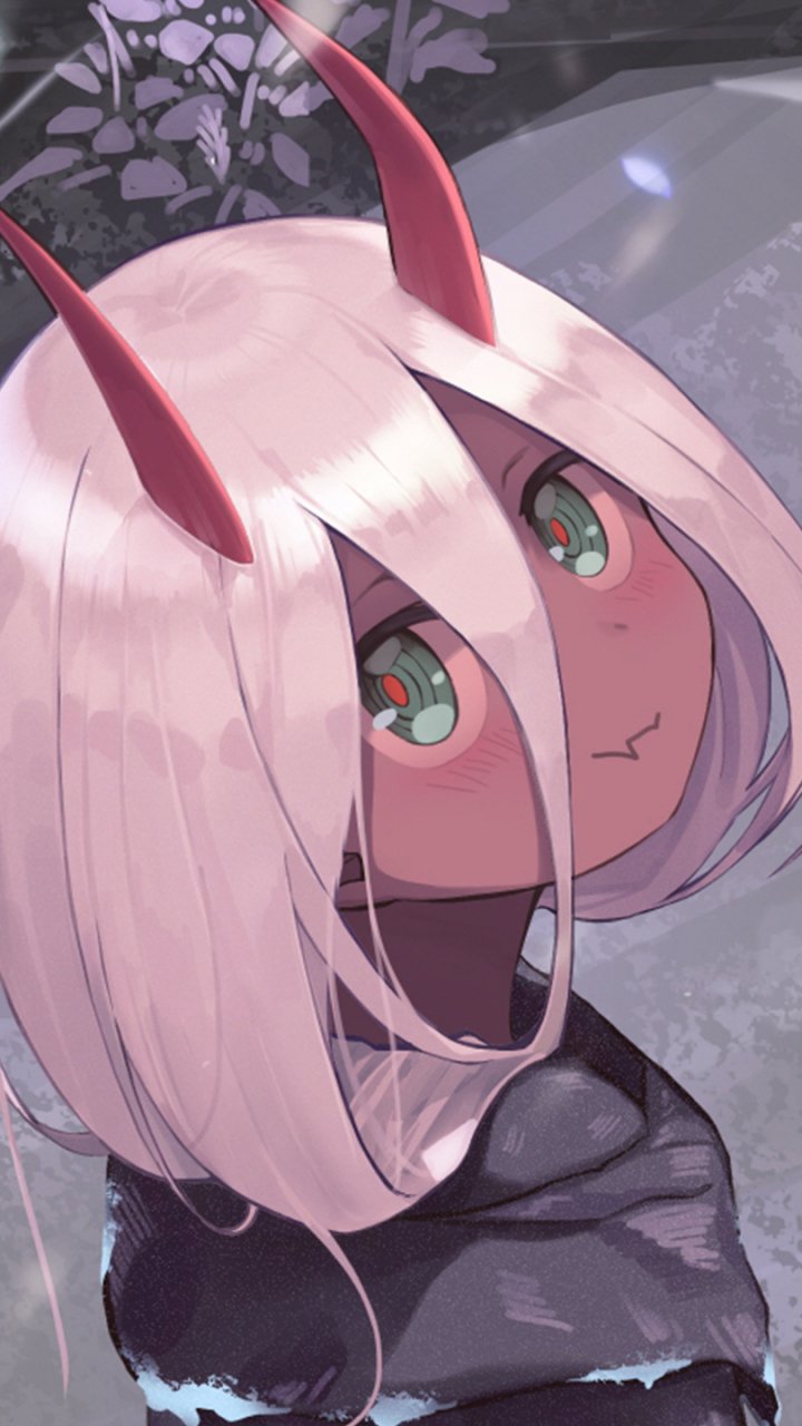 Phone wallpaper featuring Zero Two from Darling in the FranXX in anime style, designed to display beautifully on both iPhones and Android devices.