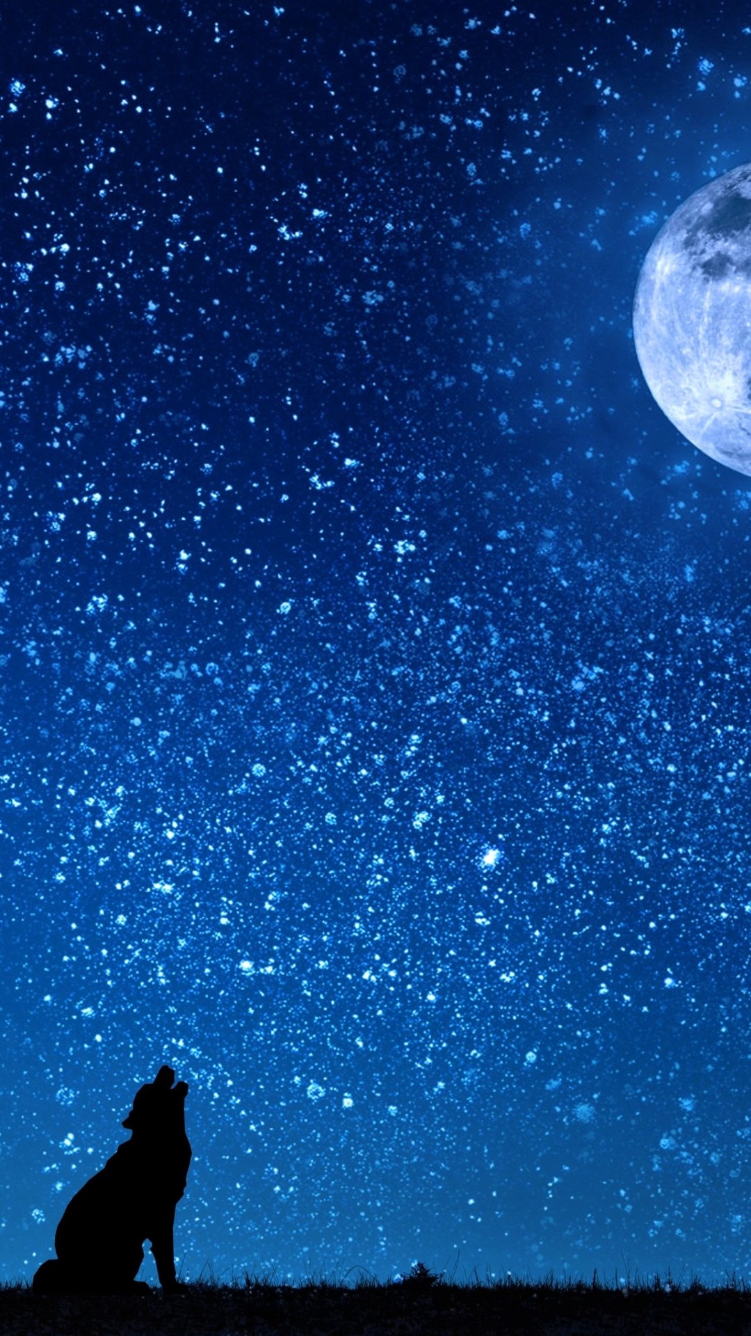 Download Howling Moon Tree Star Starry Sky Night Silhouette Animal Wolf Phone Wallpaper