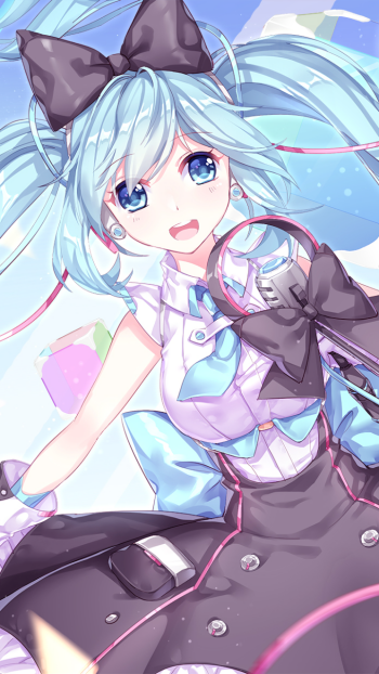 twintails blue hair long hair microphone smile aqua eyes Hatsune Miku Anime Vocaloid Phone Wallpaper