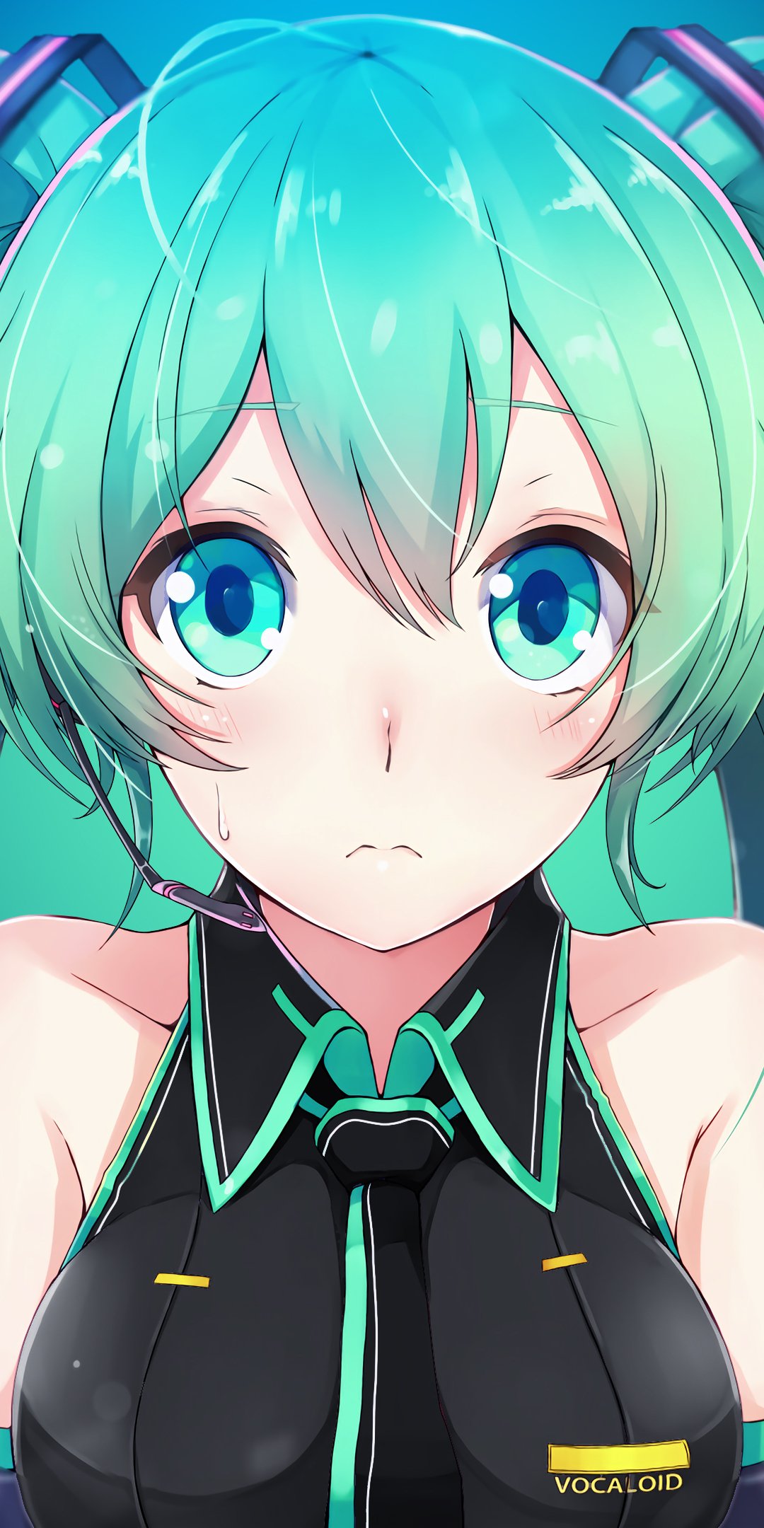 Download Blue Eyes Green Hair Anime Vocaloid Phone Wallpaper