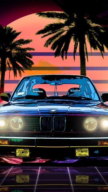 BMW artistic retrowave Phone Wallpaper