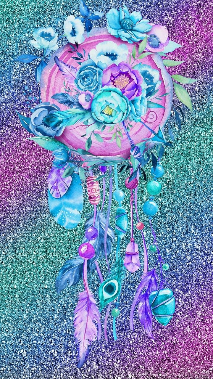 Download Beads Feather Blue Flower Colorful Fantasy Artistic Dreamcatcher Phone Wallpaper
