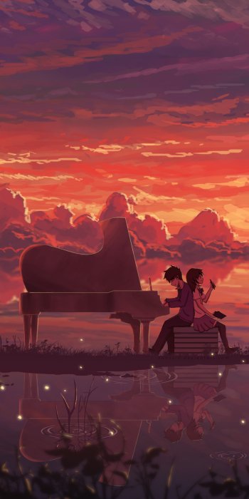 horizon reflection cloud sky sunset piano Anime couple anime couple anime sunset Sky Anime Phone Wallpaper