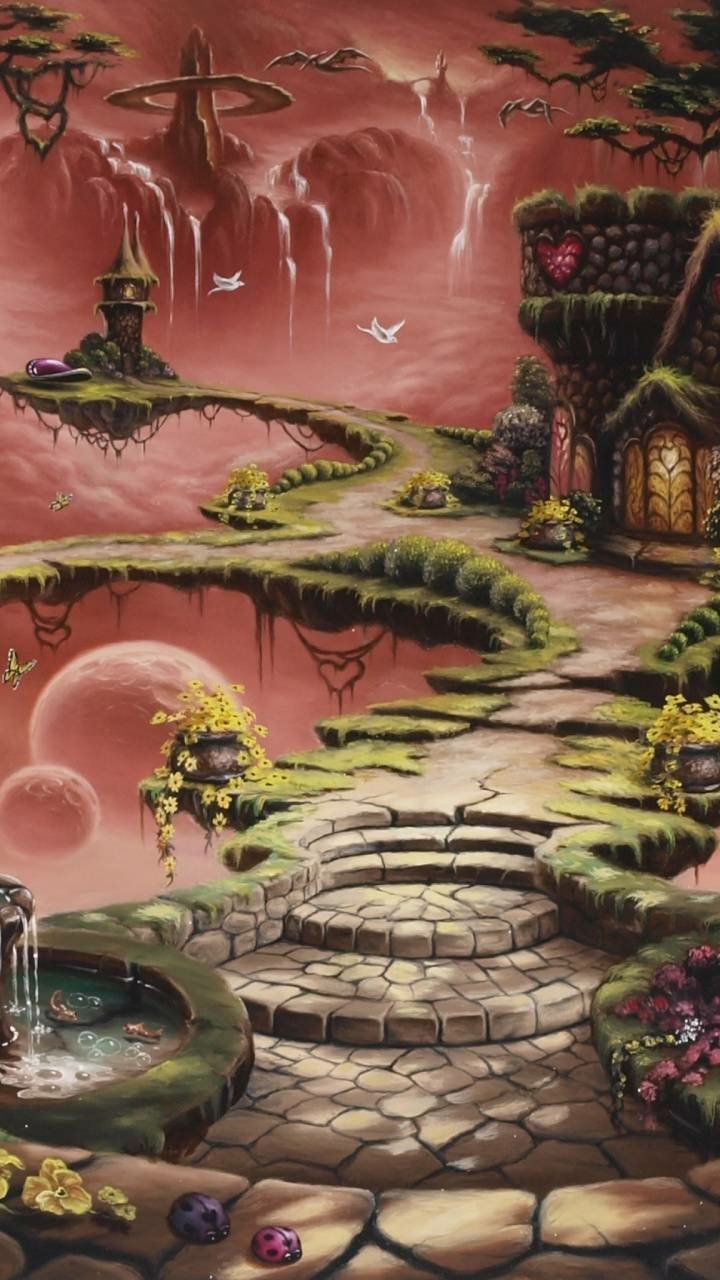 Download Magical Cottage Tree Artistic Fantasy Phone Wallpaper