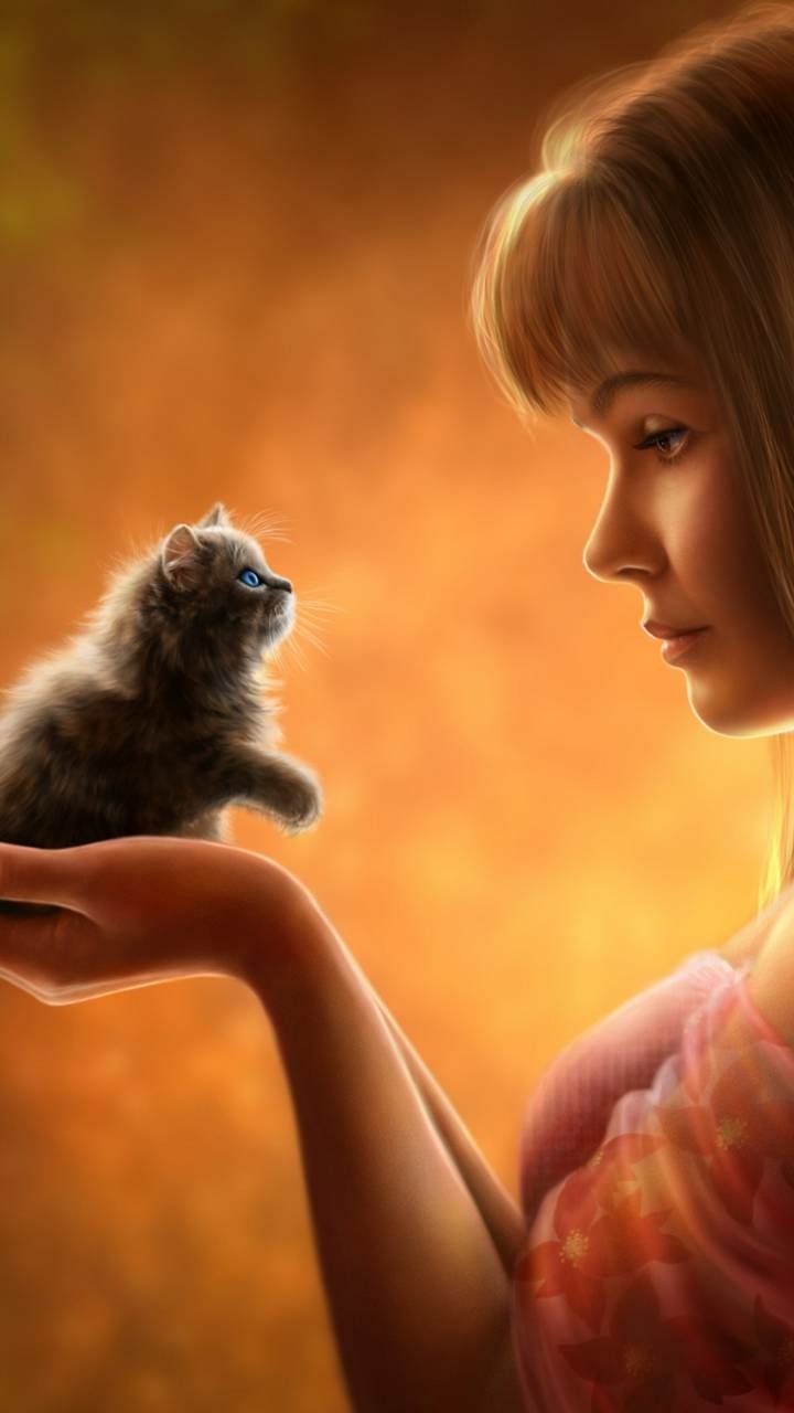 Download Cute Kitten Artistic Fantasy Phone Wallpaper