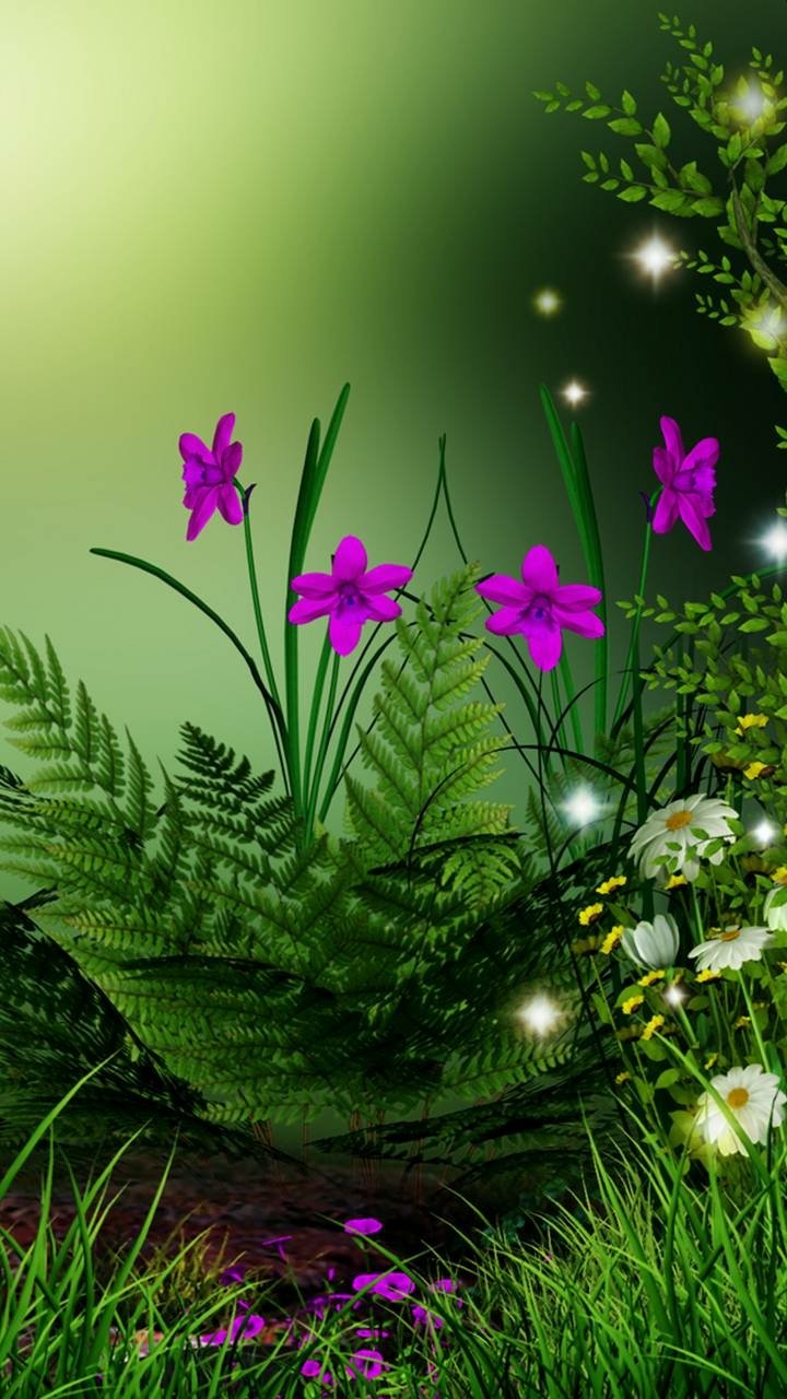 Download Firefly (bug) Fern Fantasy Artistic Flower Phone Wallpaper