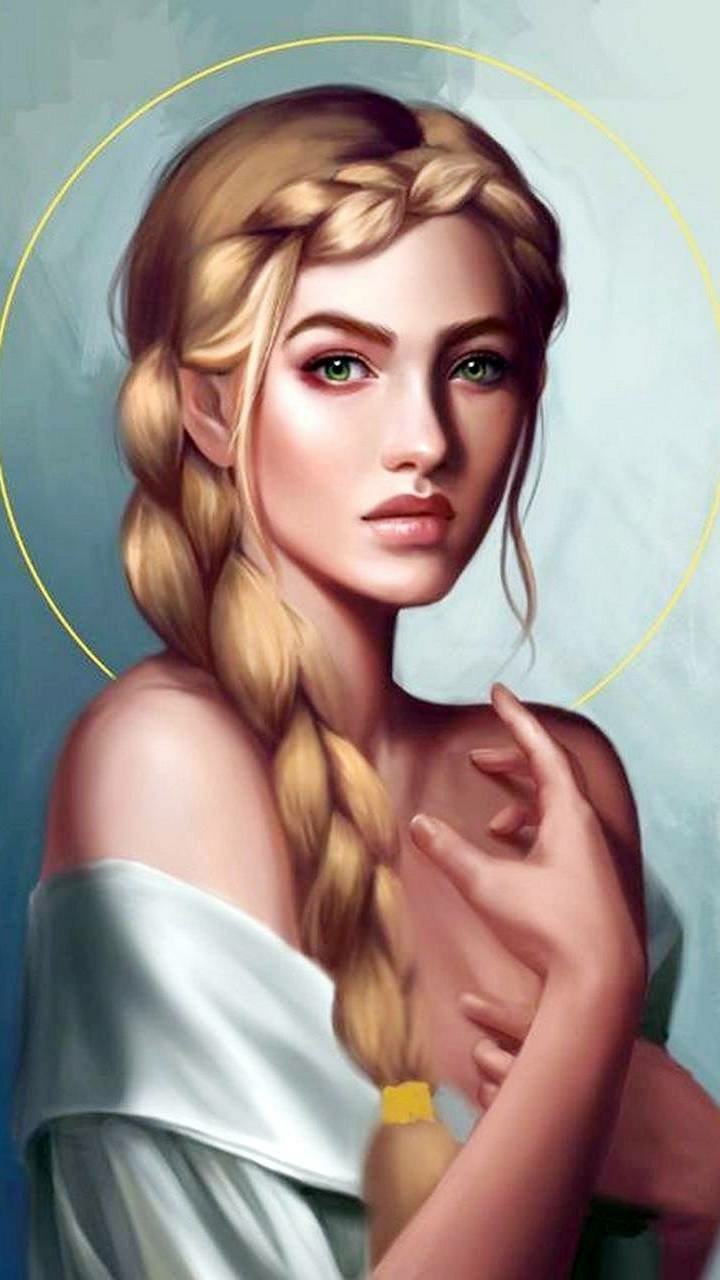 Download Blonde Braid Fantasy Woman Phone Wallpaper