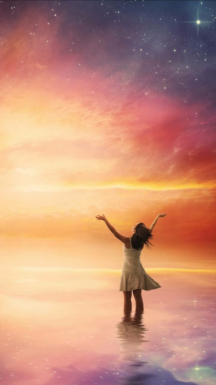 Download Star Colors Ocean Sky Little Girl Fantasy Woman Phone Wallpaper