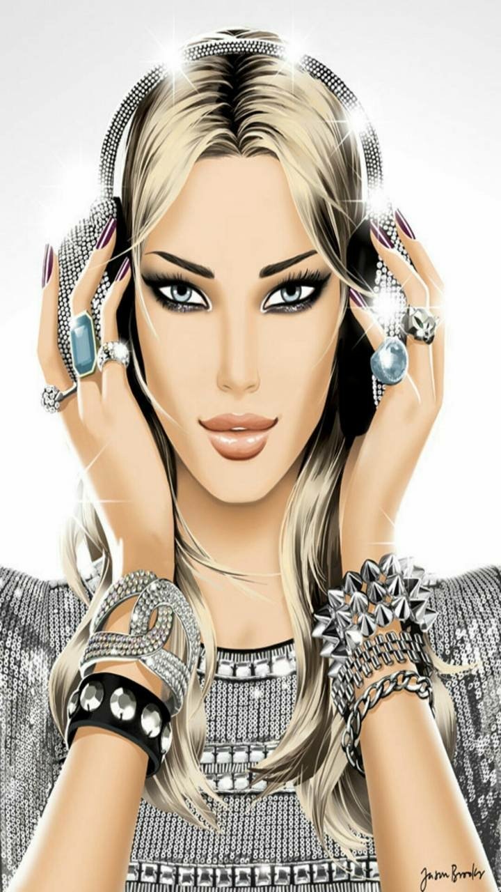 Download Headphones Woman Artistic Phone Wallpaper