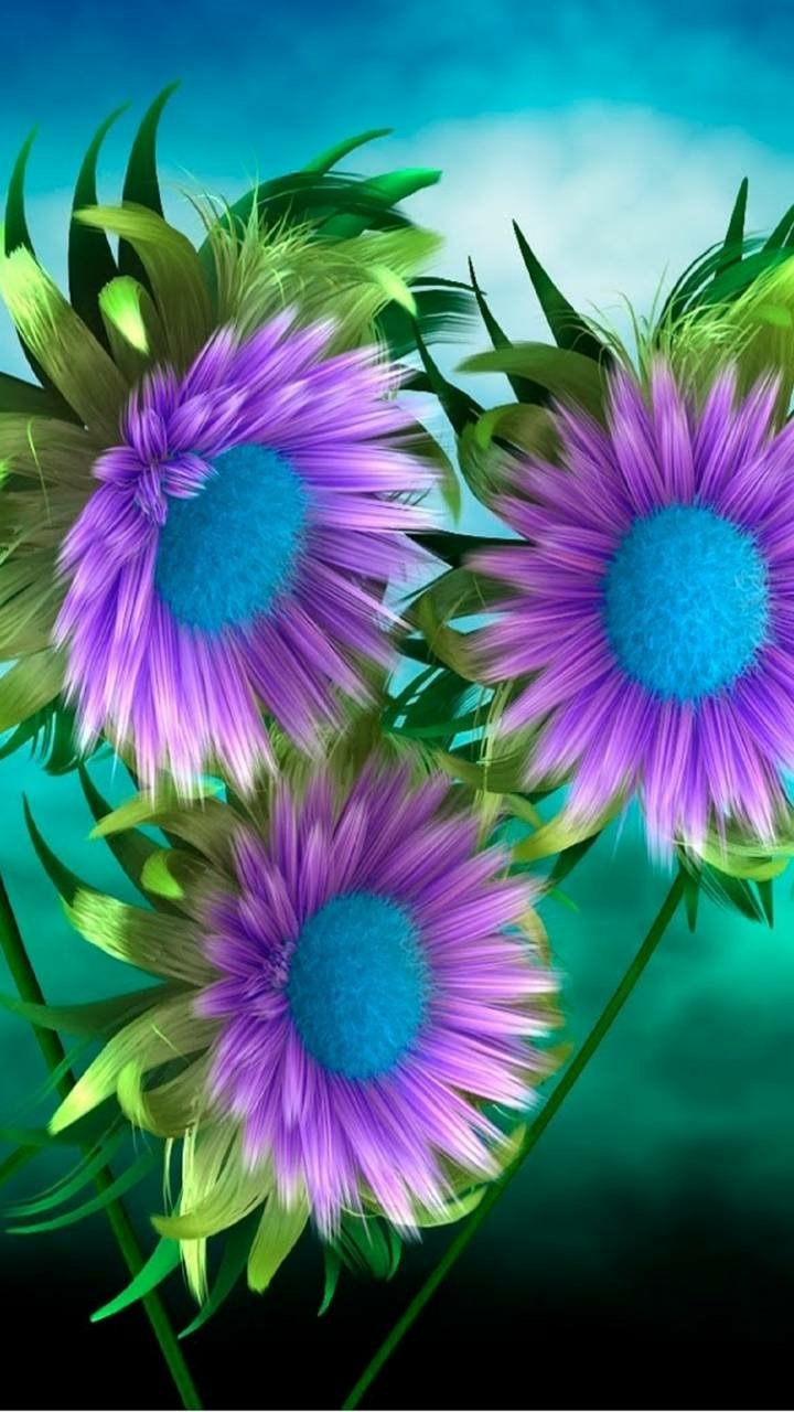 Download Blue Purple Artistic Flower Phone Wallpaper