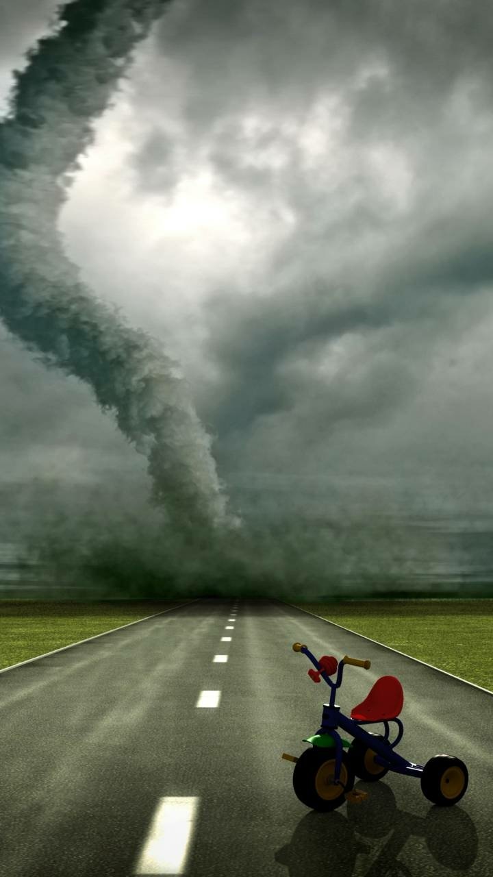 Download Tricycle Tornado Road Artistic Fantasy Phone Wallpaper