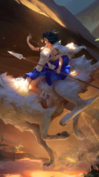blue hair short hair wolf spear woman warrior Anime Princess Mononoke Phone Wallpaper