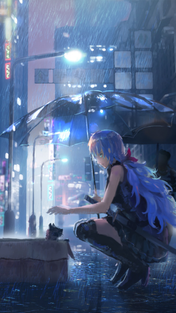 umbrella rain Anime Original Rain Anime Phone Wallpaper