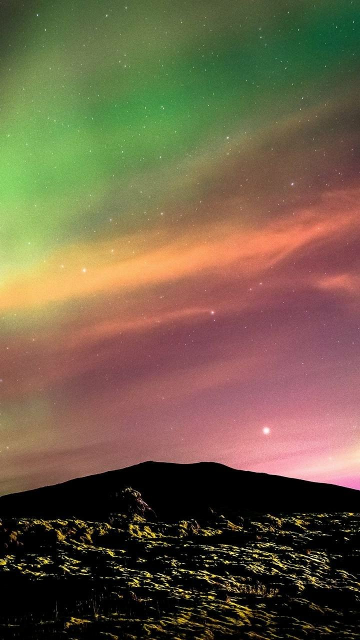 Download Hill Sky Painting Sunset Nature Night Phone Wallpaper