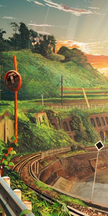 railroad nature sky Anime Original anime sunset Sky Anime Phone Wallpaper