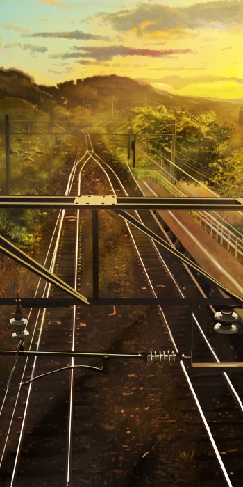 train station railroad nature Anime Original anime sunset Phone Wallpaper
