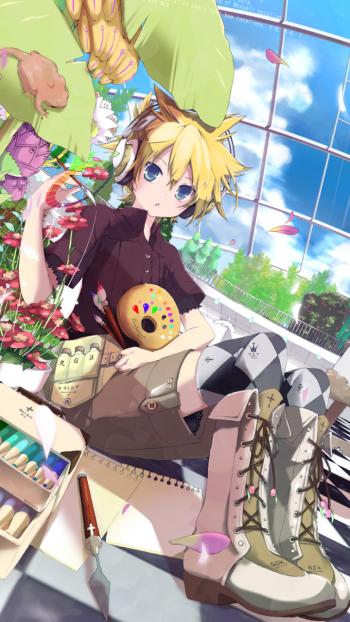 cloud garden painting sky Len Kagamine Rin Kagamine Anime Vocaloid Sky Anime Phone Wallpaper