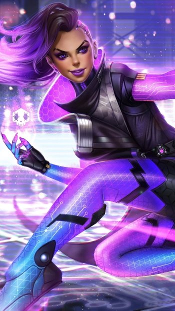 lipstick purple eyes purple hair woman warrior Sombra (Overwatch) video game Overwatch Phone Wallpaper