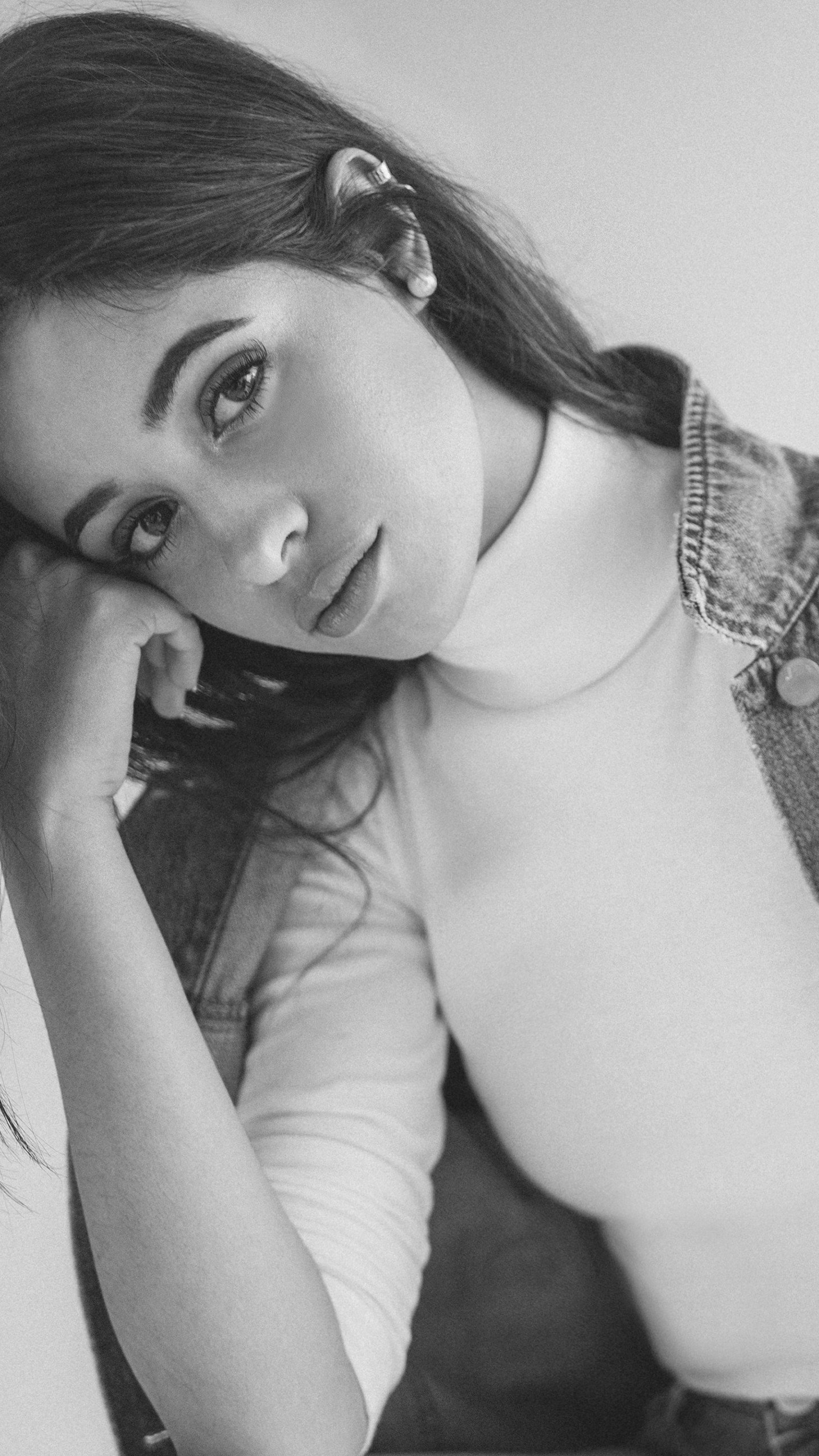 Download Black & White Monochrome Earrings Smile Latina Singer Music Camila Cabello Phone Wallpaper