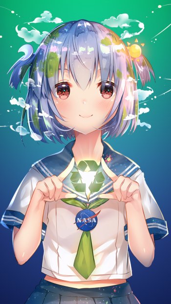 short hair brown eyes Anime Earth-Chan Phone Wallpaper