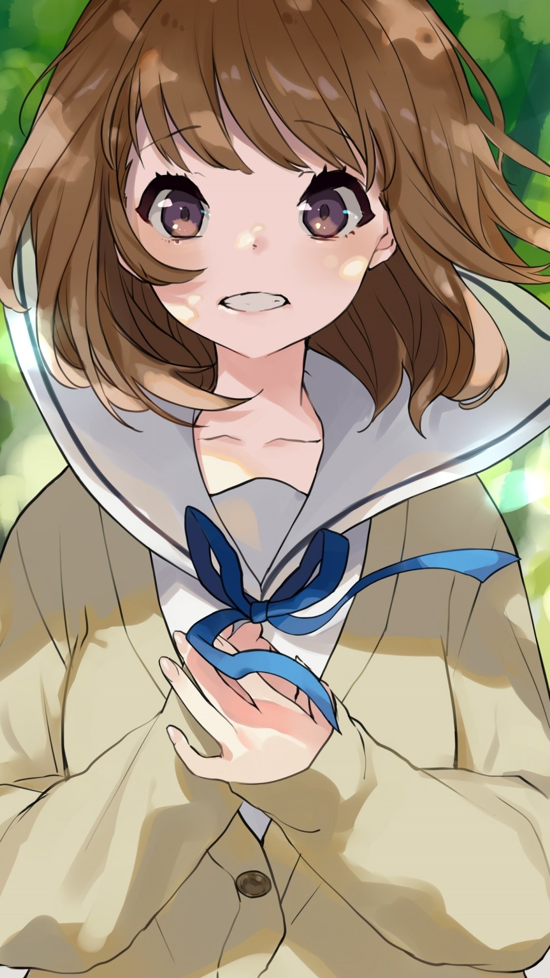 Download Bow (Clothing) Brown Eyes Brown Hair Short Hair Anime Original Phone Wallpaper